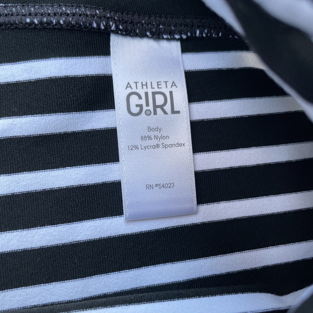 Athleta Girl Leggings Youth Large 12 Black White Striped Yoga Stretch Activewear - Picture 5 of 7